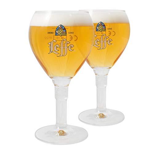 Leffe Glasses 33CL (Set of 2)"Large Stem" Official Chalice perfect for drinking Blonde. Brown. Ruby. Double. Triple + 2 Beer Mat