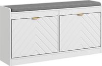 HOMCOM Schoenenbank met inklapbare lade, gevoerde zitting, smalle opbergbank, deur met reliëflijnen en verstelbare plank, voor entree of hal, 106 x 24 x 52,5 cm, wit