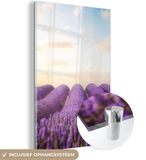 MuchoWow® Glasschilderij 20x30 cm - Lavendel - Lucht - Wolken - Bloemen - Foto op glas - Acrylaat - Modern