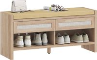 HOMCOM Schoenenbank - MDF, Linnen (100% Polyester) - 108 x 35 x 50 cm - Eiken en Lichtbruin