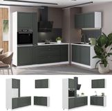 Vicco Keuken Fame-Line, Groen-Goud Landhuis/Wit, 220 x 120 cm, WB Antraciet