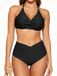 MEETYOO Dames hoge taille bikini set, halternek V-hals gestreept bikinitop, gedraaide hoogtaille zwembroek, strandzwemkleding voor zomer Groente-Schwarz L