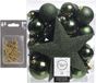 Decoris Shoppartners Bv 33x stuks kunststof kerstballen 5, 6 en 8 cm donkergroen inclusief ster piek en kerstbalhaakjes - Kerstversiering - Onbreekbaar