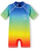 Minoti UV shirt kind zwempak jongens - met rits en ombré print - Kobaltblauw - Korte mouw - 122