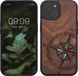 kwmobile hoesje geschikt voor iPhone 15 - Hoesje met bumper - hout - In donkerbruin Parelmoer kompas design