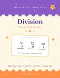 Division Timed Tests for Kids: 100 Days of Math Drills · Grades 3-5 · Facts 1-12 — Big Print, 40 Problems a Page, with a Complete Answer Key