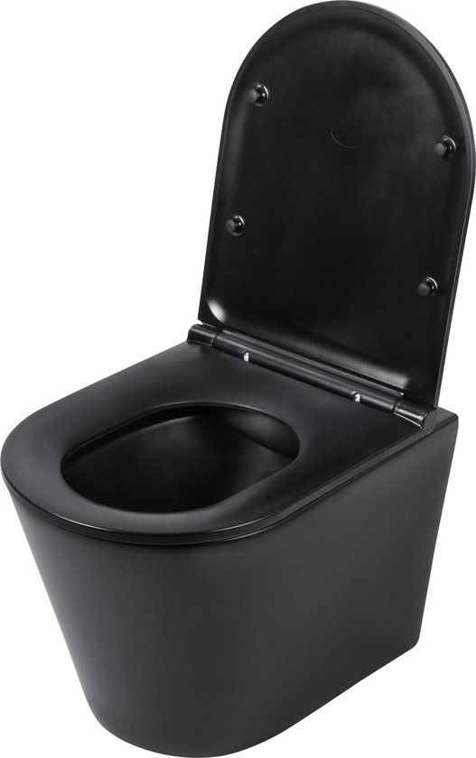 Differnz Wand Toilet Rimless met Zitting - Mat Zwart - 36.5 x 35.5 x 51.5 cm