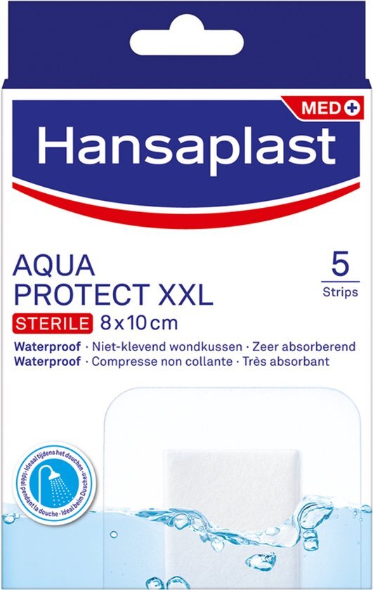 Hansaplast Aqua Protect XXL Pleisters - Waterproof Wondpleisters - Wondverzorging - Grote Pleisters - Eilandpleister 8x10 cm - 5 Stuks