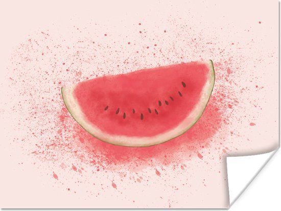 PosterMonkey Poster Watermeloen - Fruit - Pastel - Zomer - 40x30 cm
