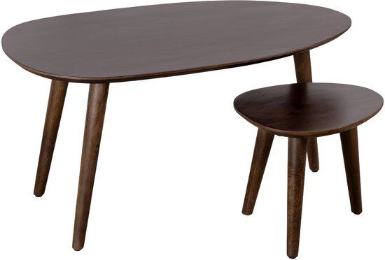 Lewis & Loft Salontafel Lela - Set van 2 - Organisch - FSC®-gecertificeerd mangohout - Walnoot bruin