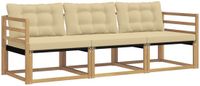 vidaXL Bank loungeset 3-delig Wit en Beige Acacia Hout