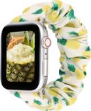 By Qubix - Elastisch scrunchie nylon bandje - Ananasprint - Geschikt voor Apple Watch 38mm / 40mm / 41mm / 42mm