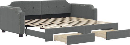 vidaXL Slaapbank met onderschuifbed en lades 90x190 cm stof donkergrijs
