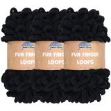 JubileeYarn Fun Finger Loops Garen - Polyester Jumbo Gewicht Loop Garen - 100g/Skein - Zwart - 3 strengen