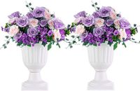 Merkloos Decoratieve Plastic Urn Set van 2, Vintage Stijl Bloempotten voor Tuin, Balkon en Veranda, Hoogte 35 cm, Zwart