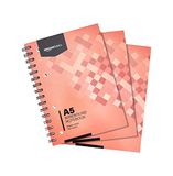 Amazon Basics Notitieboekjes, ringband, 100 vellen, 200 pagina's, A5, 80g/m2, rood, set van 3