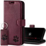 SURAZO Portemonneehoes voor Samsung Galaxy S23 FE, lederen beschermhoes met pootmotief, RFID-klaphoes, magneet, standfunctie, kaartenvak, flip cover, case, bordeauxrood