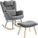 Fauteuil à bascule avec repose-pieds, housse polaire douce, pieds en bois, coussins inclus, dossier haut, couleur gris foncé