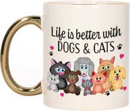 Bellatio Decorations Mok - Life is Better with Cats/Dogs - Gouden Oor