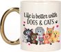 Bellatio Decorations Mok - Life is Better with Cats/Dogs - Gouden Oor