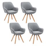MEUBLE COSY Set van 4 Scandinavische eetkamerstoelen, kaptafel, draaistoel met armleuningen, voor slaapkamer, woonkamer, keuken, kantoor, bekleed met stof, poten van massief hout, grijs, 60 x 58 x 83