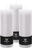 Wiedemann Cilinderkaars/stompkaars - 3x - hoog model - rustieke kaars - wit - 7 x 22 cm - 98 branduren