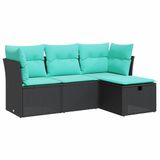 vidaXL 4-delige Loungeset met kussens, poly rattan, zwart