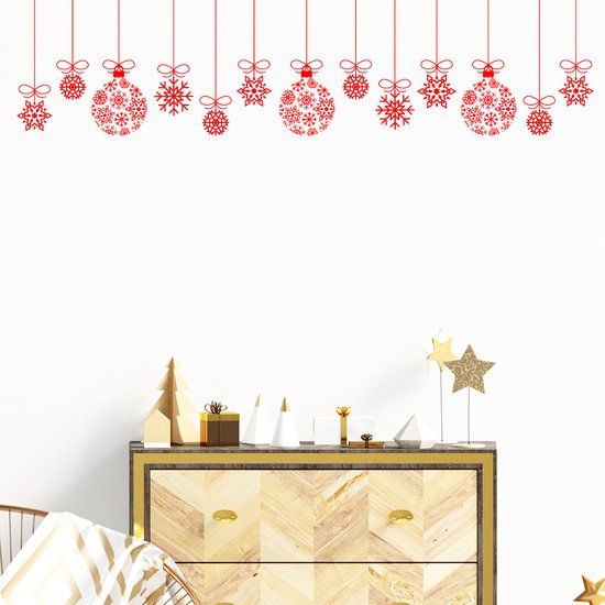 Ambiance Sticker Kerststicker, rode kerstballenslinger - zelfklevende kerststickers - feestdecoratie - 40x40cm