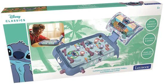 LEXIBOOK Stitch elektronische tafelflipperkast met geweldig ontwerp, geluiden, verlichting en digitale scores tot play alone of challenge uw friends.
