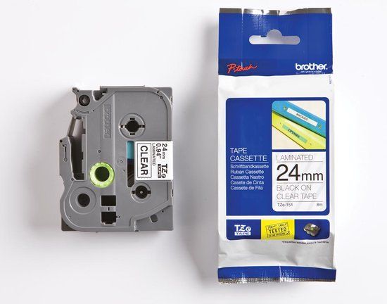 Brother TZE-151 Label Tape - Black on Transparent - 24mm x 8m