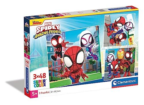 Clementoni - 25294 - Supercolor Puzzel - Marvel Spidey And His Amazing Friends - 3x48 Stukjes, Kinderpuzzels, 5-7 Jaar, Gemaakt in Italië