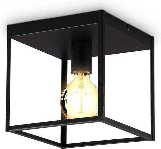 B.K.Licht - Oval Black Metal Industrial Ceiling Lamp - E27 - 22cm