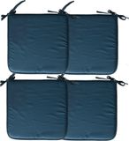 Stof Textile Home stoelkussens - 4x - petrol blauw - 38 x 38 x 3 cm - voor binnen - touwtjes sluiting - zitkussens plat - vierkant