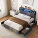 Merkloos Opbergbed 160x200 cm Grijs Fluweel met Opberghoofdbord, RGB LED, USB-C en 4 Lades