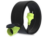 Mutec Power 20 m Schuko verlengkabel voor buiten, IP44, H05RR-F3G, 1,5 mm², outdoor verlenging, 20 meter, zwart/groen