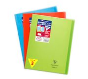 Clairefontaine 984602AMZC Pak met 3 Geniete Schriften Koverbook - 24x32 cm - 48 Pagina's Kleine Ruitjes met Kantlijn - 90 g - Polypro Omslag - 3 Kleuren Assortie (Blauw, Rood en Groen)