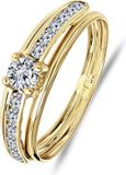 Lucardi Dames Ring met zirkonia - Ring - Cadeau - 14 Karaat Goud - Geelgoud