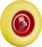 Relaxdays roue de brouette en caoutchouc - roue de chariot à main avec essieu - pneu anti-crevaison jante en acier rouge jaune