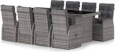vidaXL 9-delige Tuinset met kussens, poly rattan, grijs