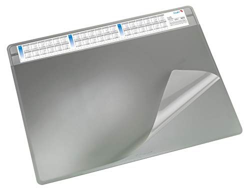 Läufer 47653 Durella Soft bureauonderlegger met transparante onderlegger en kalender, antislip bureauonderlegger, 50 x 65 cm, grijs