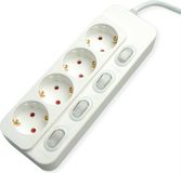 Value 4-voudige stekkerdoos met afzonderlijke schakelaars, wit, 1,5 m