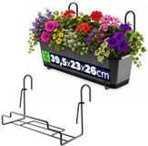 KADAX Bloempothouder voor balustrade, balkon, terras, bloembak, binnen en buiten, plantenstandaard, plantenhouder van staal, bloembakhouder met haken, zwart (breedte: 14 cm)