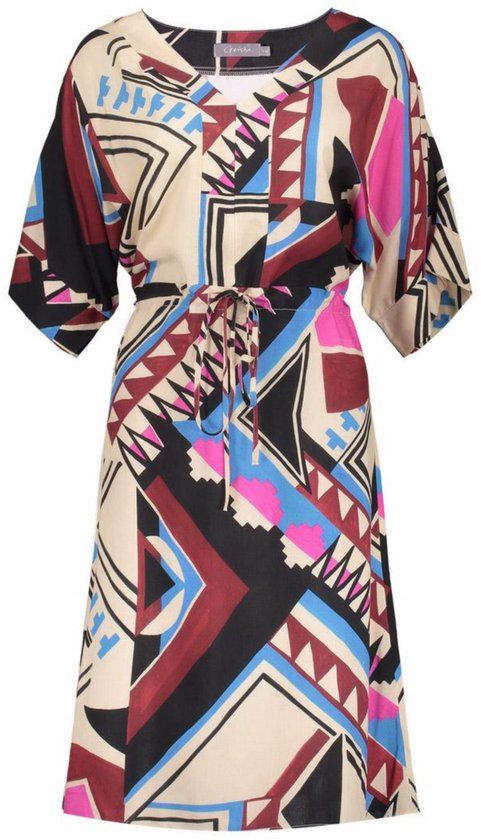 Geisha Jurk Jurk Met V Hals 67110 20 000481 Cherry Red/ecru/pink Dames Maat - S