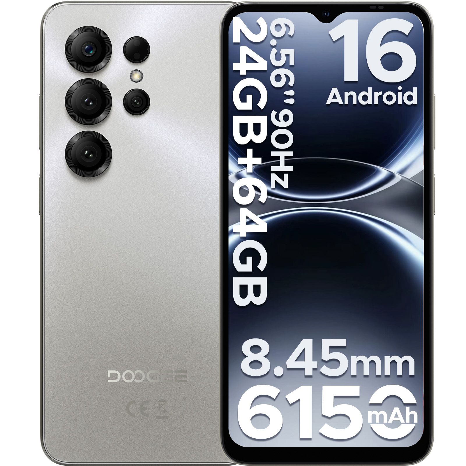 DOOGEE Globale versie X Smartphone Android 16 24GB RAM (3GB+21GB) 64GB ROM 6.56'' scherm 6150mAh batterij Mobiele telefoon