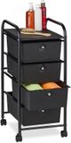 Merkloos Relaxdays badkamer trolley - 4 lades - op wieltjes - 74 x 33 x 39 cm - opbergtrolley - zwart