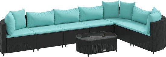 vidaXL 8-delige Loungeset - Zwart en blauw - Rotan - 7 zitplekken