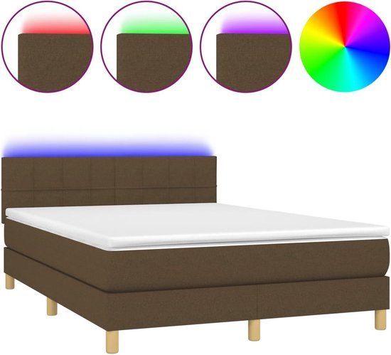vidaXL Boxspring met matras en LED, stof, donkerbruin, 140x200 cm