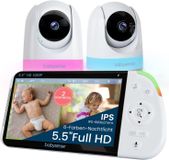 Babysense babyfoon Full HD avec écran partagé et 2 caméras, veilleuse en 6 couleurs, machine à son et lumière, autonomie de 20 heures et connexion sécurisée