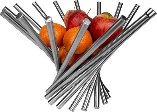 QUVIO Fruitschaal opvouwbaar - Fruitmand - Fruitschaal - Fruitmand - Fruit organizer - Serveerschaal - Schaal - Modern design - Decoratieve schaal - RVS - 38 x 38 x 24 cm (lxbxh) - Zilver