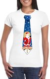 Bellatio Decorations Foute Kerst t-shirt stropdas met kerstman print wit voor dames S